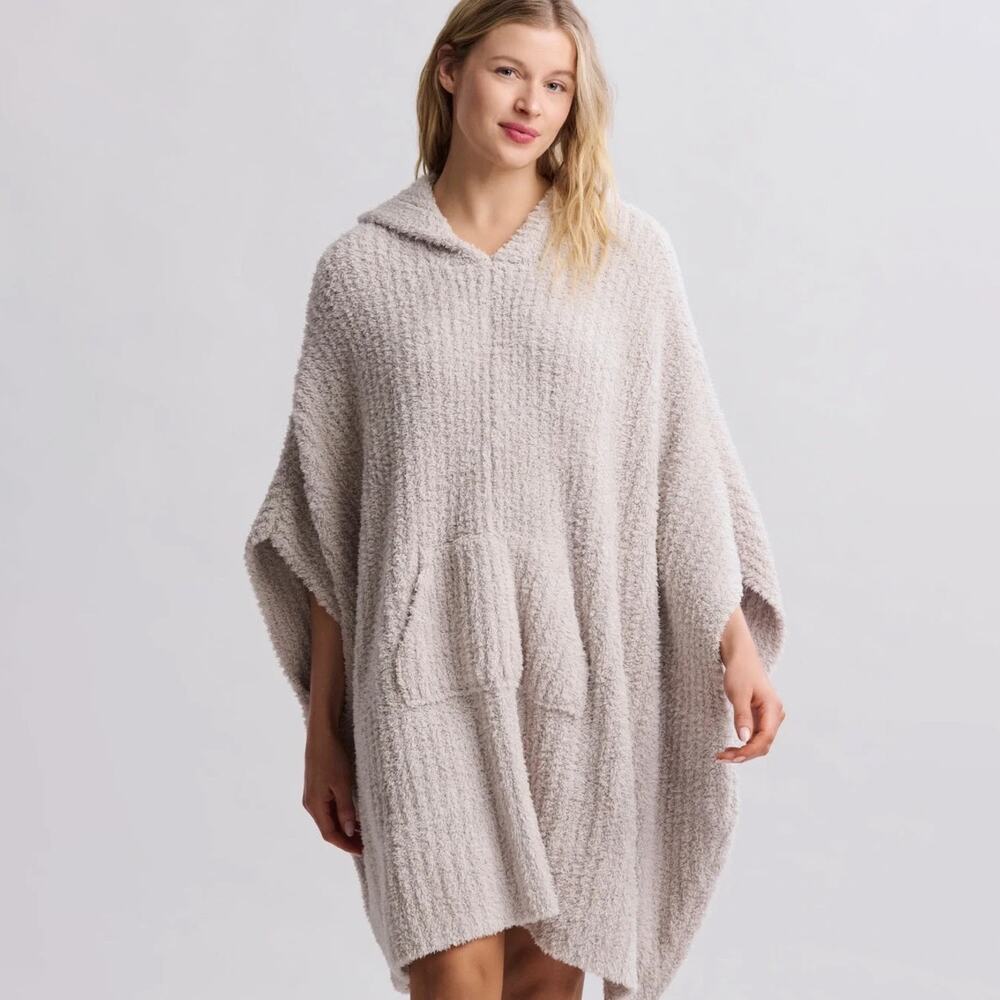 Barefoot Dreams The Cozy Hooded Poncho Gray Pullover Robe Blanket Sweater 1X
